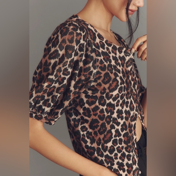 Brand New Anthropologie 100% Cashmere Leopard Cardigan Sweater, Size Small, NWT - Picture 2 of 3